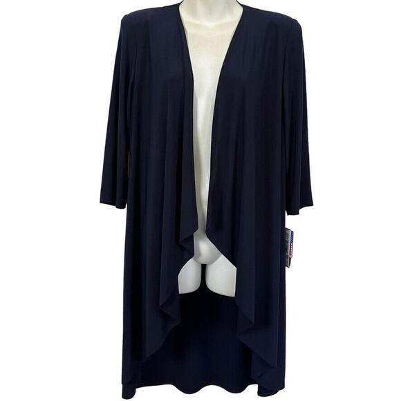 R&M Richards Navy Blue Jersey Knit Knee Length Open Stretch Jacket USA NWT sz 12 - Picture 1 of 16